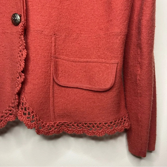 VTG 100% Wool Artsy Quirky Lace Trim Longsleeve Buttons Pocket Fall Cardigan - Picture 4 of 9